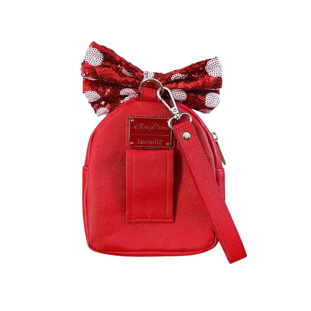 Disney Parks Loungefly Minnie Mouse Wristlet Red Sequin Bow Polka Dot NWOT